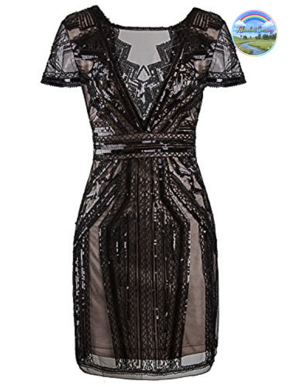 1920s Sequin Beaded Flapper Dress Art Deco Roaring 20s Cocktail
